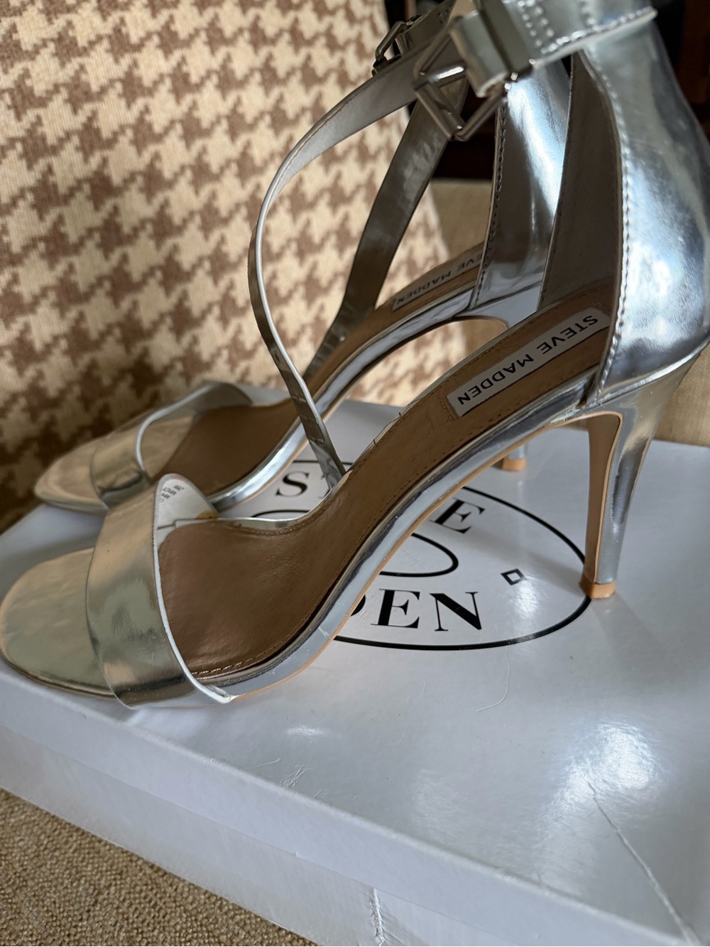 Steve Madden Silver Metallic Strappy Stiletto Sandals